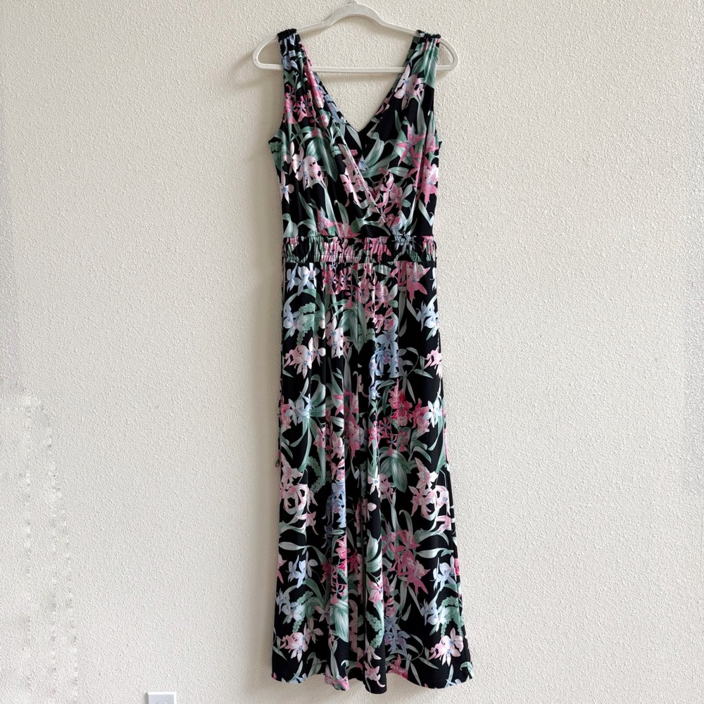 Tommy Bahama Jumpsuit Womens M Floral Black Excellent Tropical Floral Wide Leg S